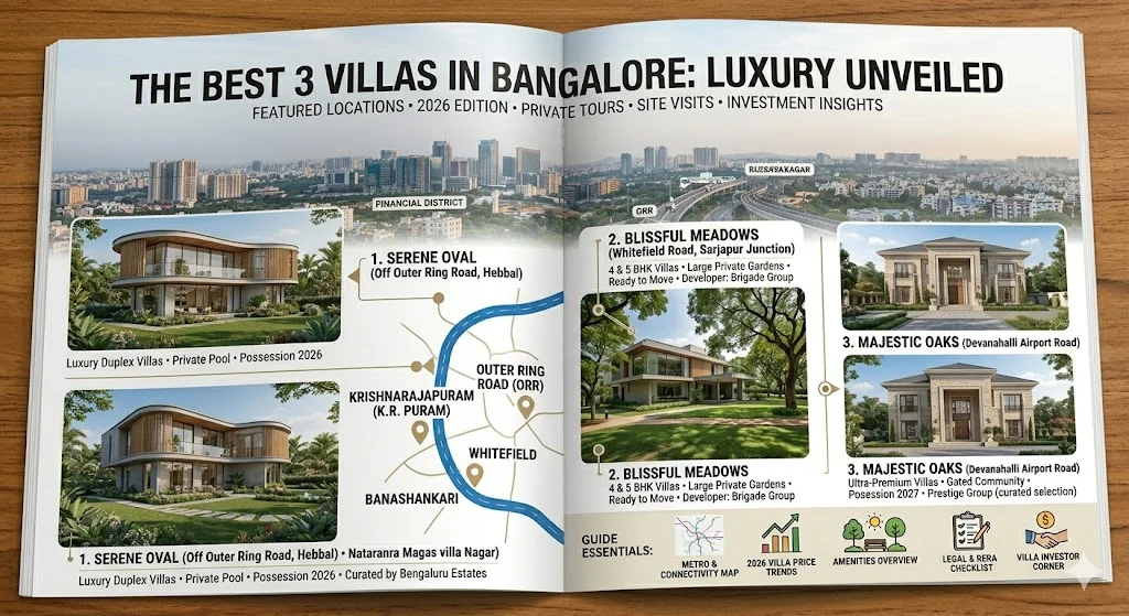 High-end luxury villa project in Bangalore featuring modern architecture, private pools, and lush landscaped gardens for 2026.